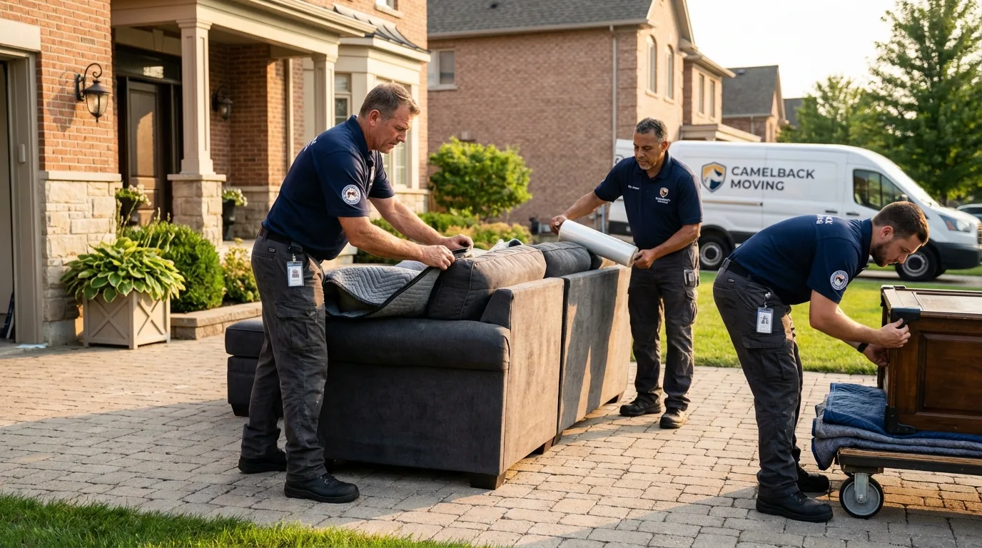 Large estate moving crew wrapping furniture in Eddyville, IA