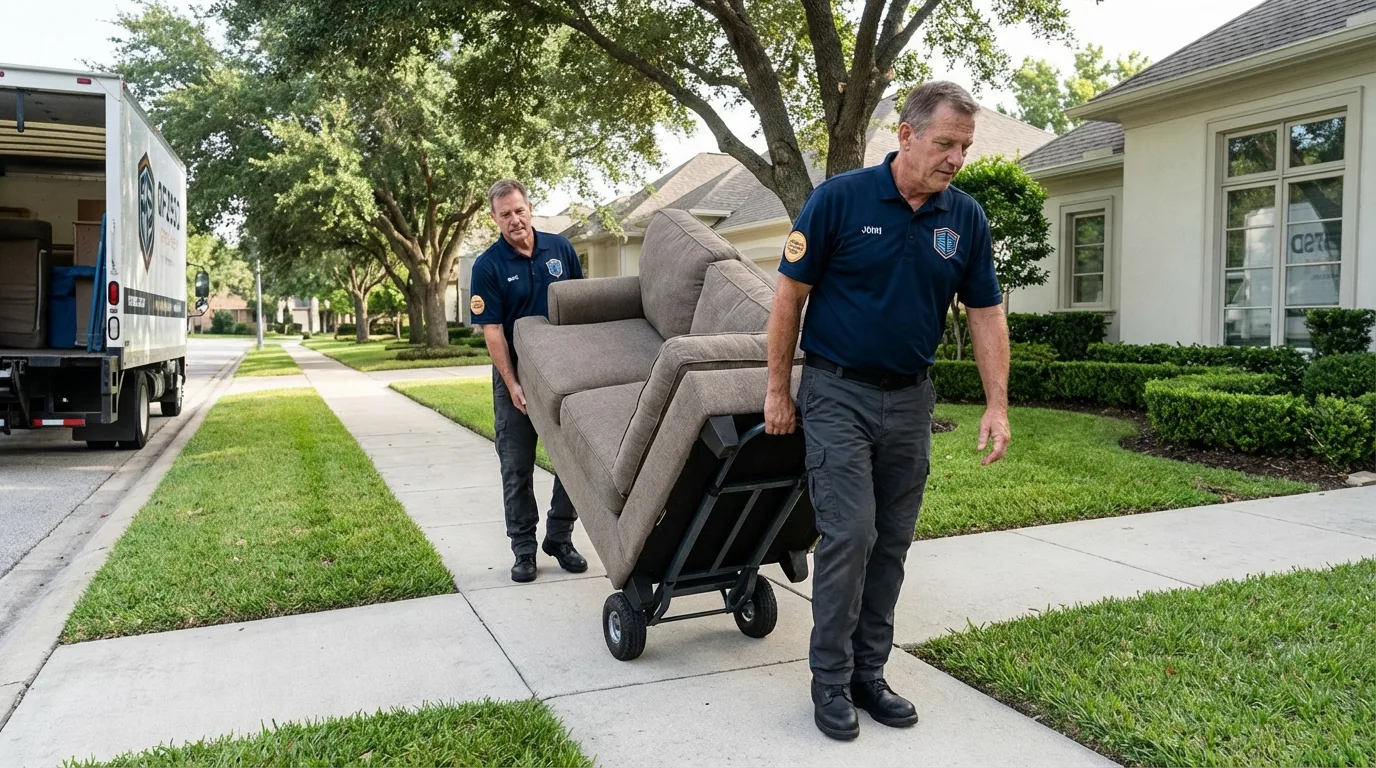 Local residential moving crew loading furniture in Eddyville, IA